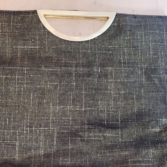 Style and Co Evening Bag Flat Black Gold Magnetic Close Handles 13 x 10.5 Inches - Picture 5 of 8